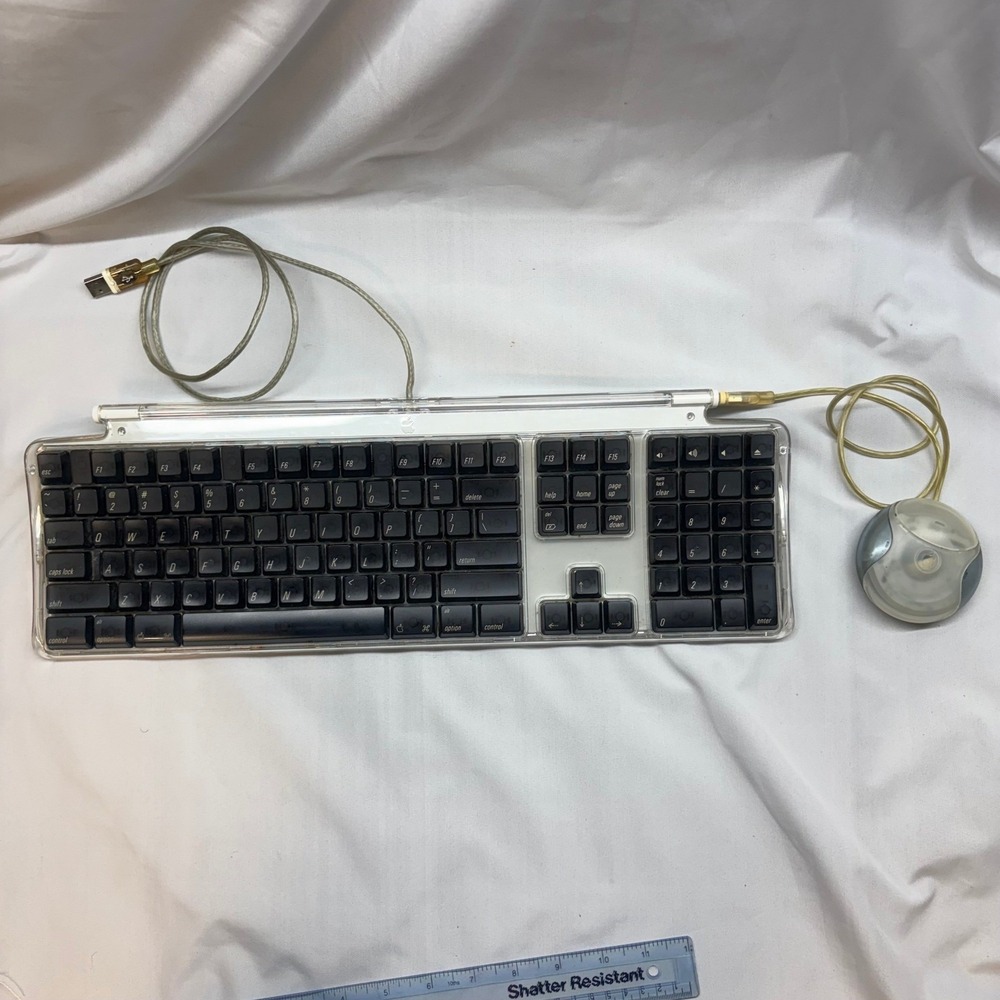 Apple Pro Keyboard M7803 & USB Mouse M4848 Black Clear Set Vintage 2000 GOOD